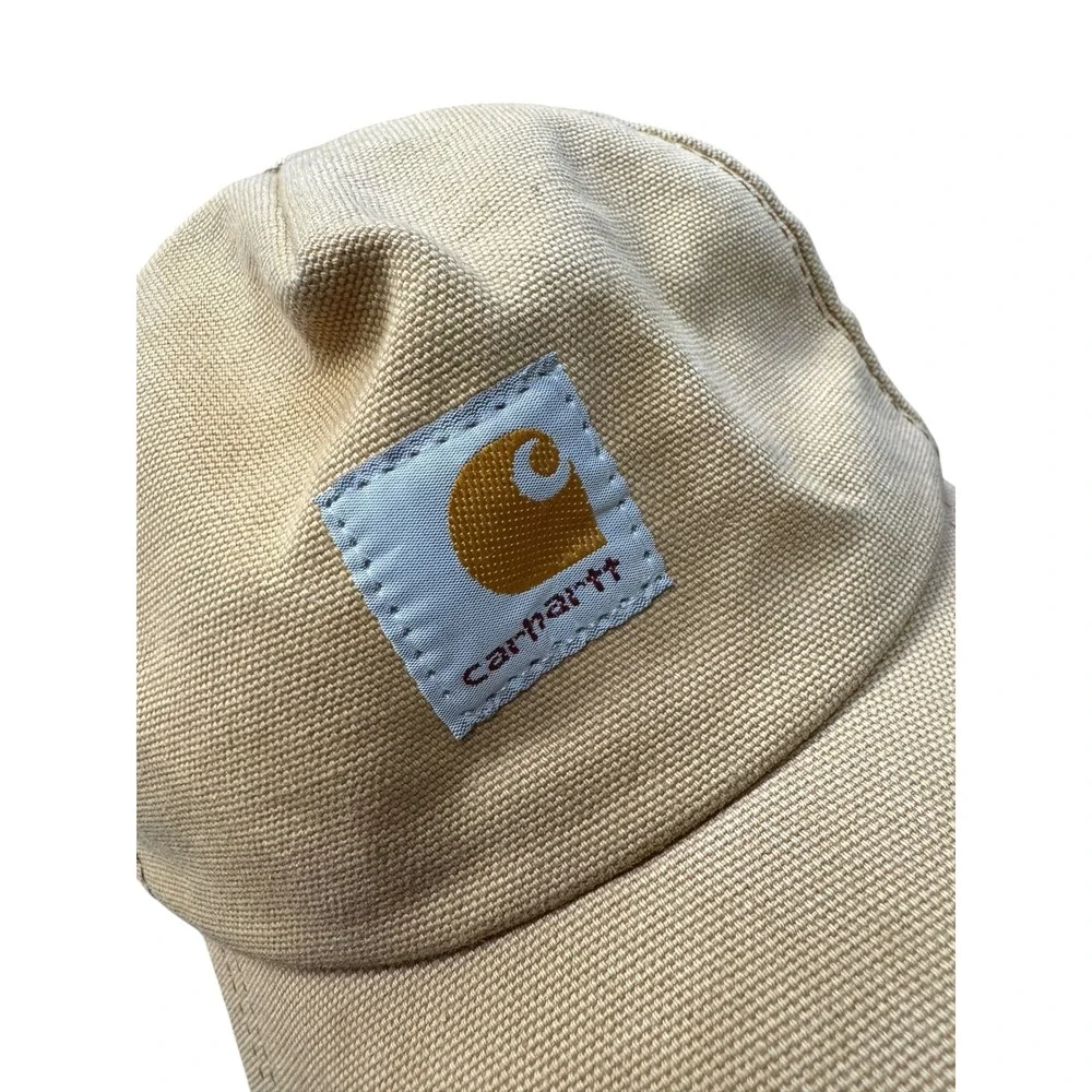 Carhartt Canvas Snapback Hat Kids OS Tan Good Vintage USA Made Logo Patch